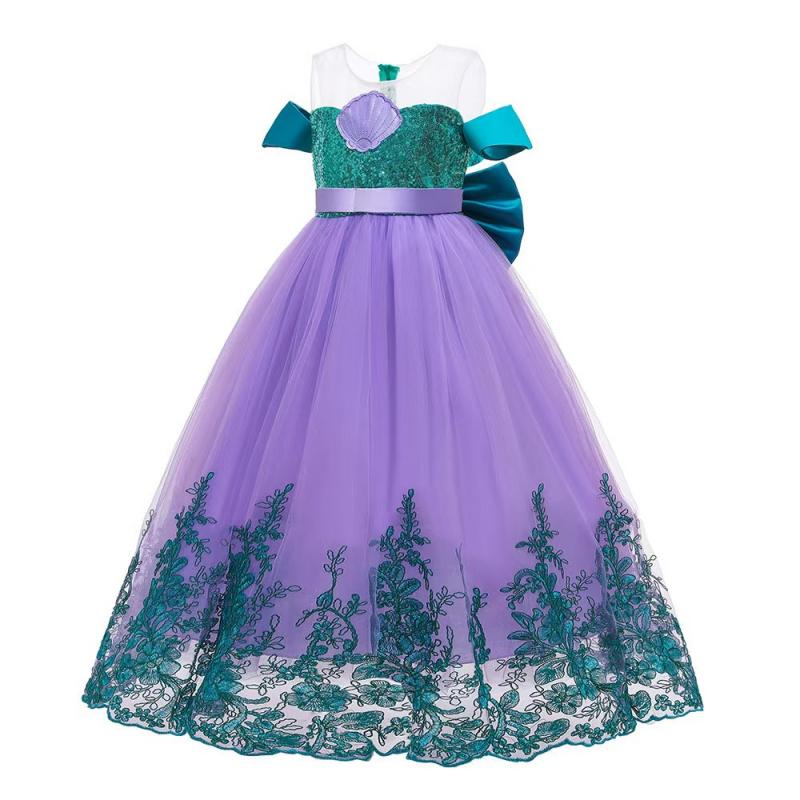 Mermaid Princess Dress Girls Halloween Birthday, Sequined Tulle Flared Skirt, Mermaid Theme Performance Costume, Classic Party Gown for Kids 4-10Y Knee-Length
