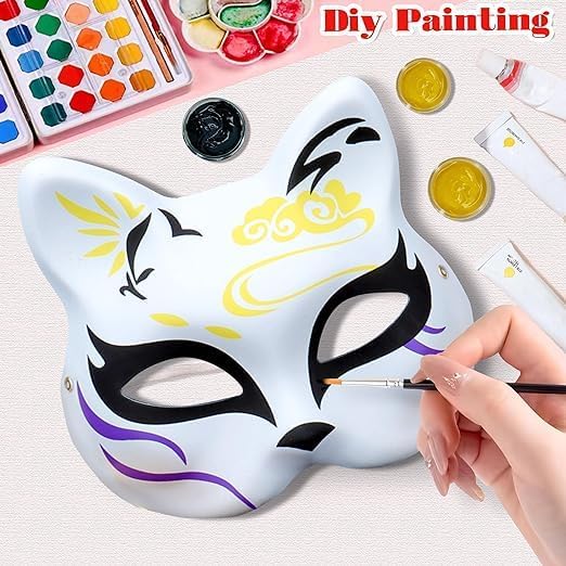 Musaner 20 PCS Cat Mask DIY White Therian Masks to Paint Blank Animal Dress Up Masks for Holiday Party Cosplay, 7.1X6.7in