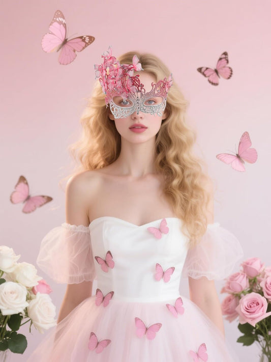 pink halloween Masquerade mask for women and girls - Mardi Gras butterfly mask for halloween Costume parties