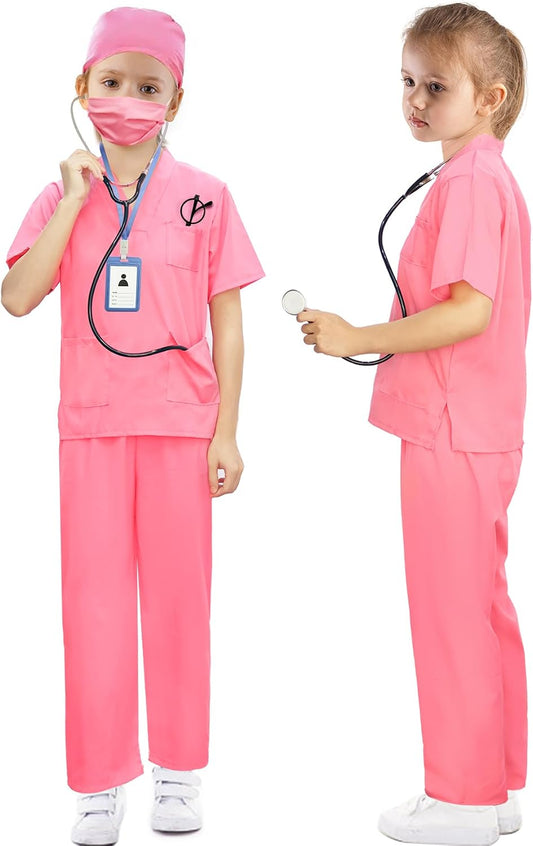 BOMLY Doctor Costume for Kids 7Pcs Toddler Scrubs Set for Boys and Girls