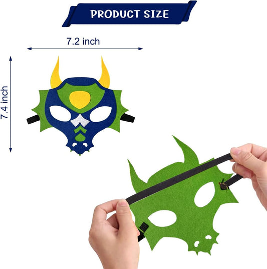 12Pcs Dragon Felt Masks, Dinosaur Decoration, Dragon Party Dress Up Supplies, Photo Prop