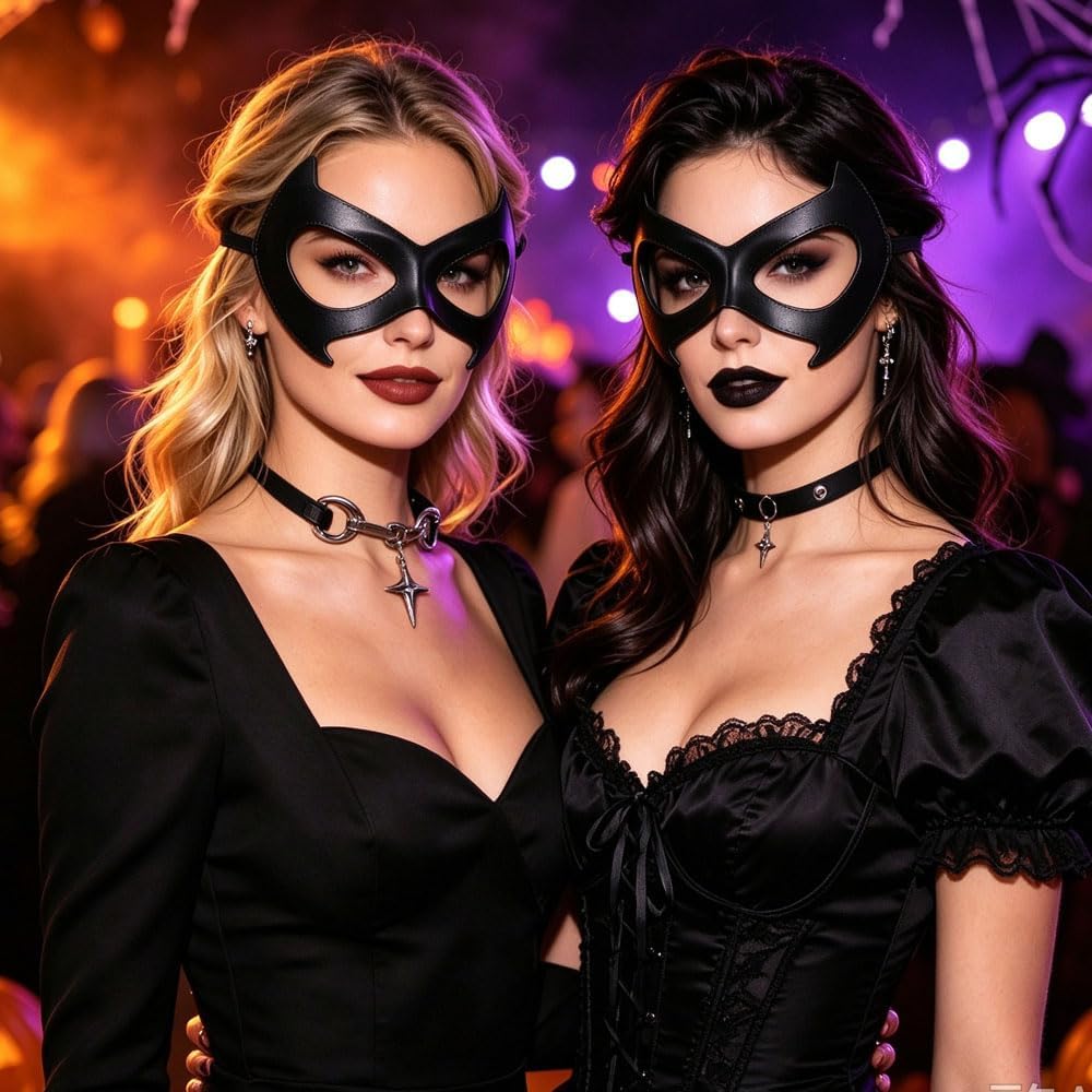 Black Cat Eye Mask Choker Women Masquerade Halloween Costume Accessories