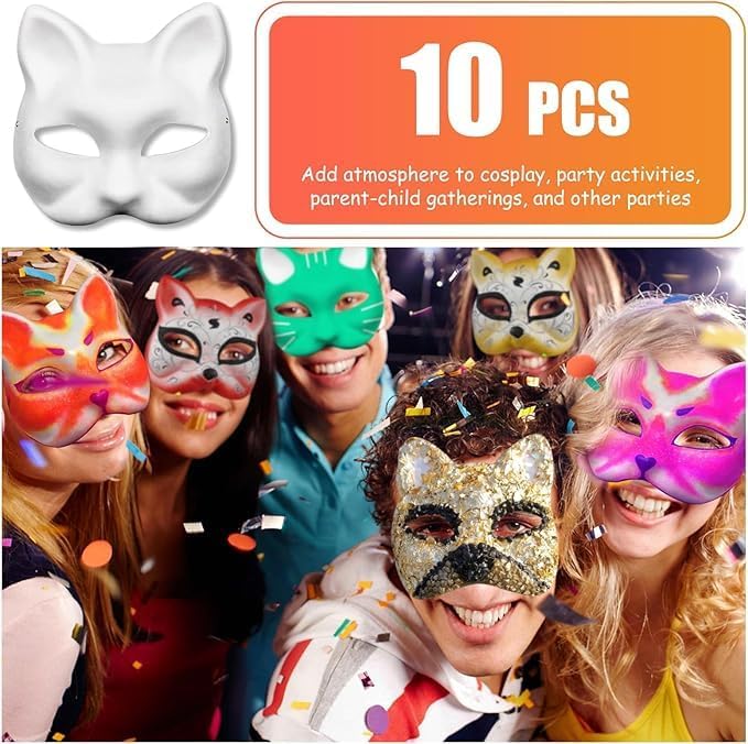 10Pcs Therian Mask White Cat & Fox