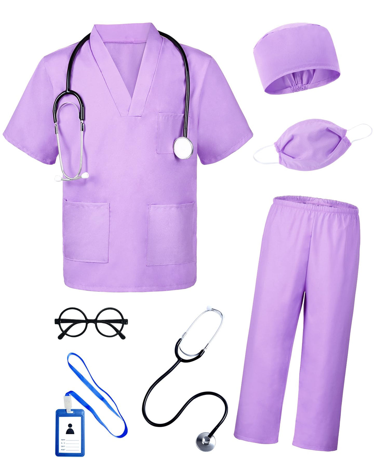 BOMLY Doctor Costume for Kids 7Pcs Toddler Scrubs Set for Boys and Girls