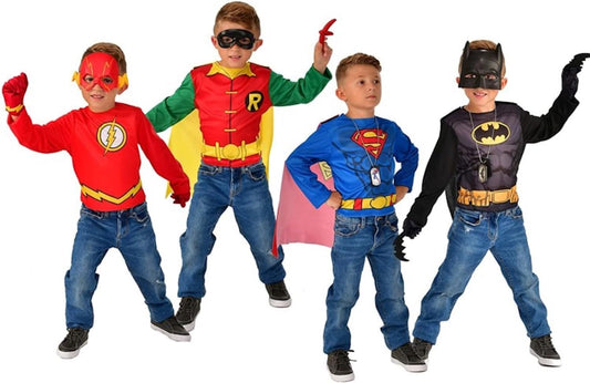 Rubies DC Comics Superheroes: Superman, The Flash, Batman & Robin Dress Up Trunk for Kids, Boy's Small