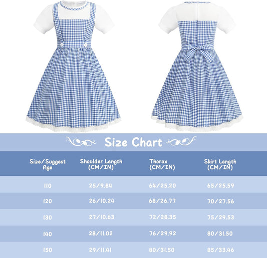 Girls Blue Plaid Costume Halloween Dress up Outfits with Accessories