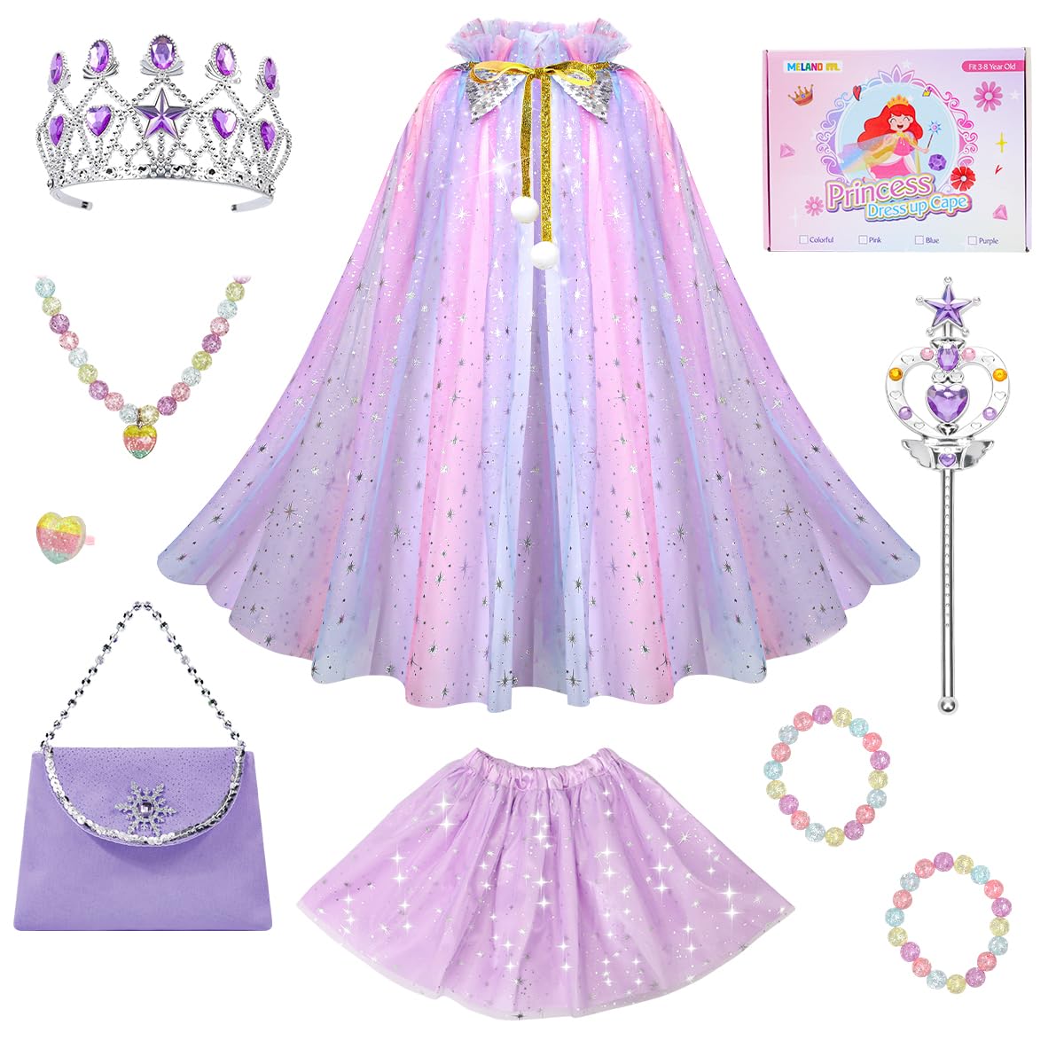 Meland Princess Dress Up Toy for Girls 3-8, Cape & Tutu Set for Girls Gift