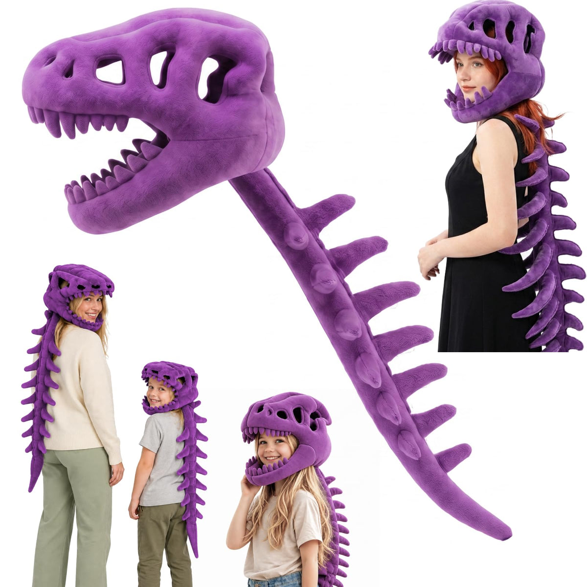 Dinosaur Skeleton Costume, Giant Dino Outfit with Realistic Mask, Halloween Cosplay Dress Up Suit for Kids