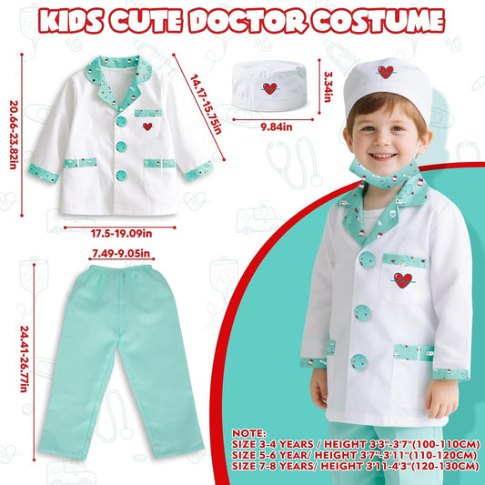 Lehoo Castle Doctor Costume for Kids, Doctor Dress Up and Play Set 8 PCS with Stethoscope, Role Play Costume for Toddlers 4-6