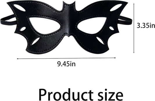 Black Bat Mask for Halloween Faux Leather Bat Half Face Mask Cosplay Costume Mask for Women Men Halloween Party Dress Up