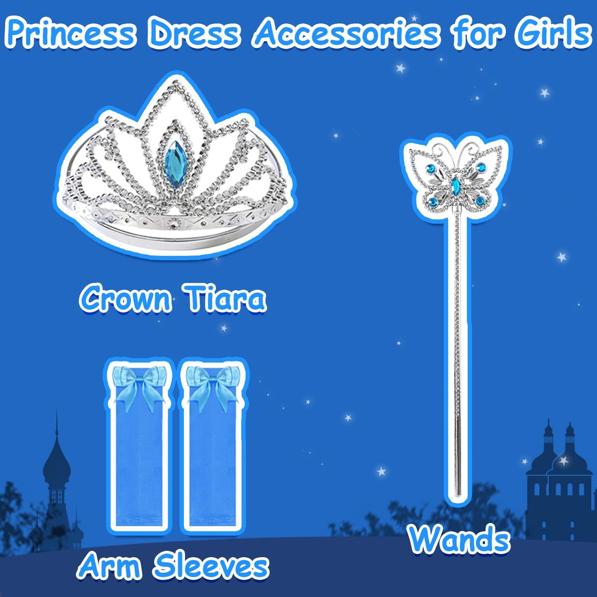Aolliya Princess Dresses for Girls Puff Sleeves Princess Costumes Blue