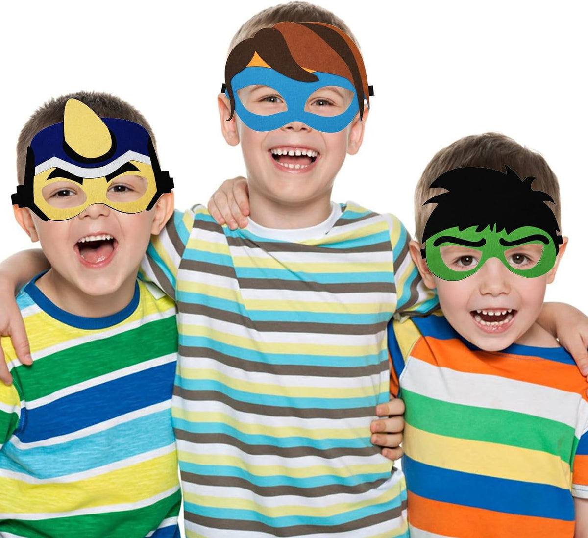 Superhero Masks - 16 Pack Kids Dress Up Party Masks for Halloween & Cosplay