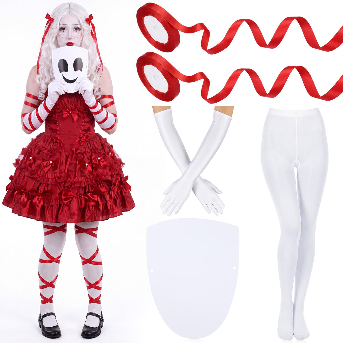 Newcotte 8 Pcs Halloween Red White Black DIY Costume Set