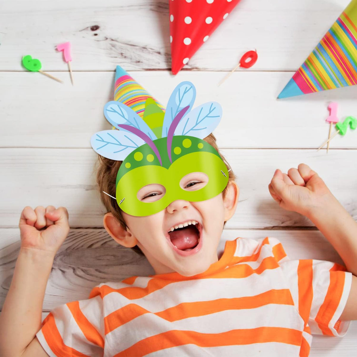 CY2SIDE 30pcs Spring Bugs Paper and Elastic Masks for Kid,Spring Time Insect Theme Dress-Up Party Accessory Favor Supplies