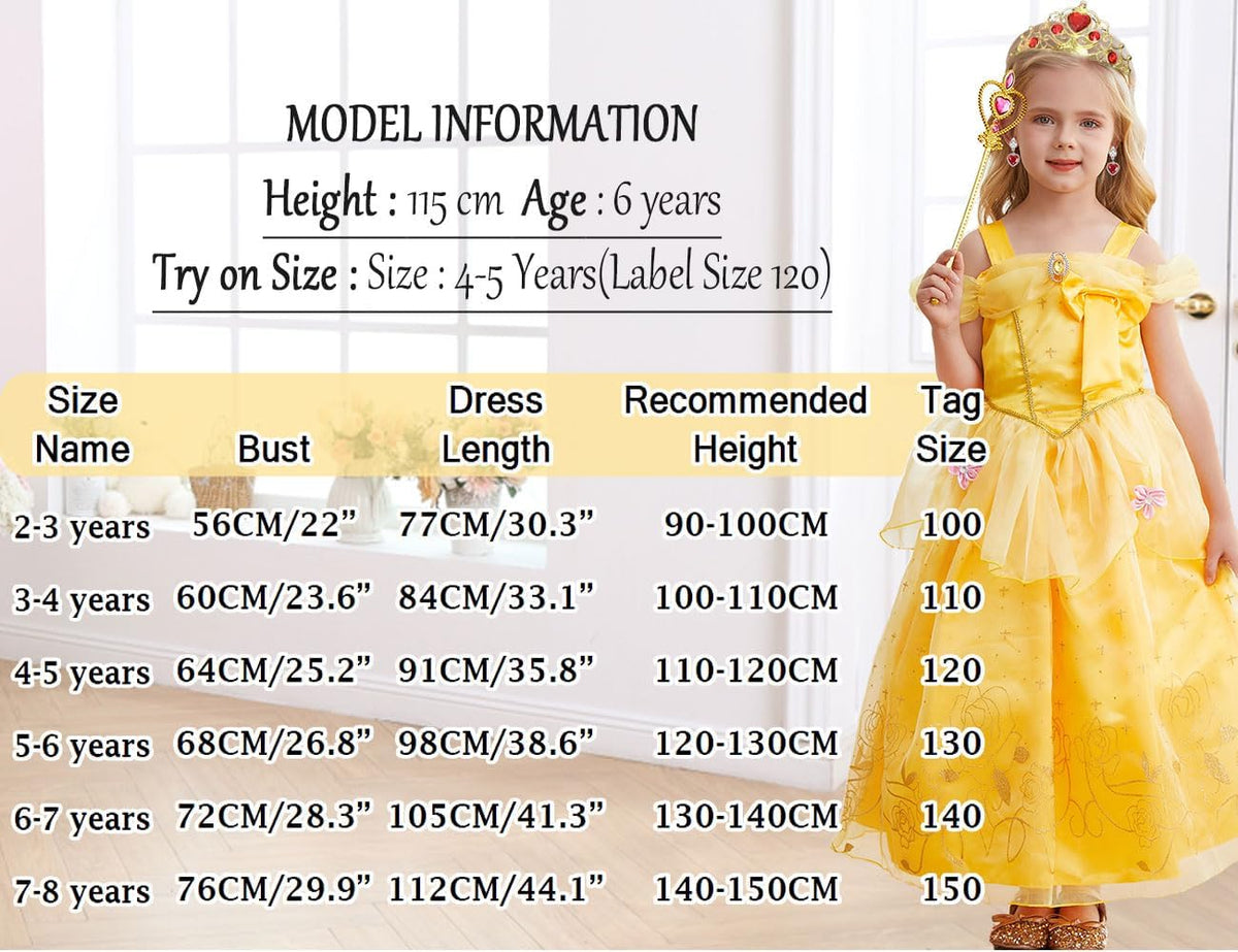 Princess Costume for Girls Kids Yellow Dress