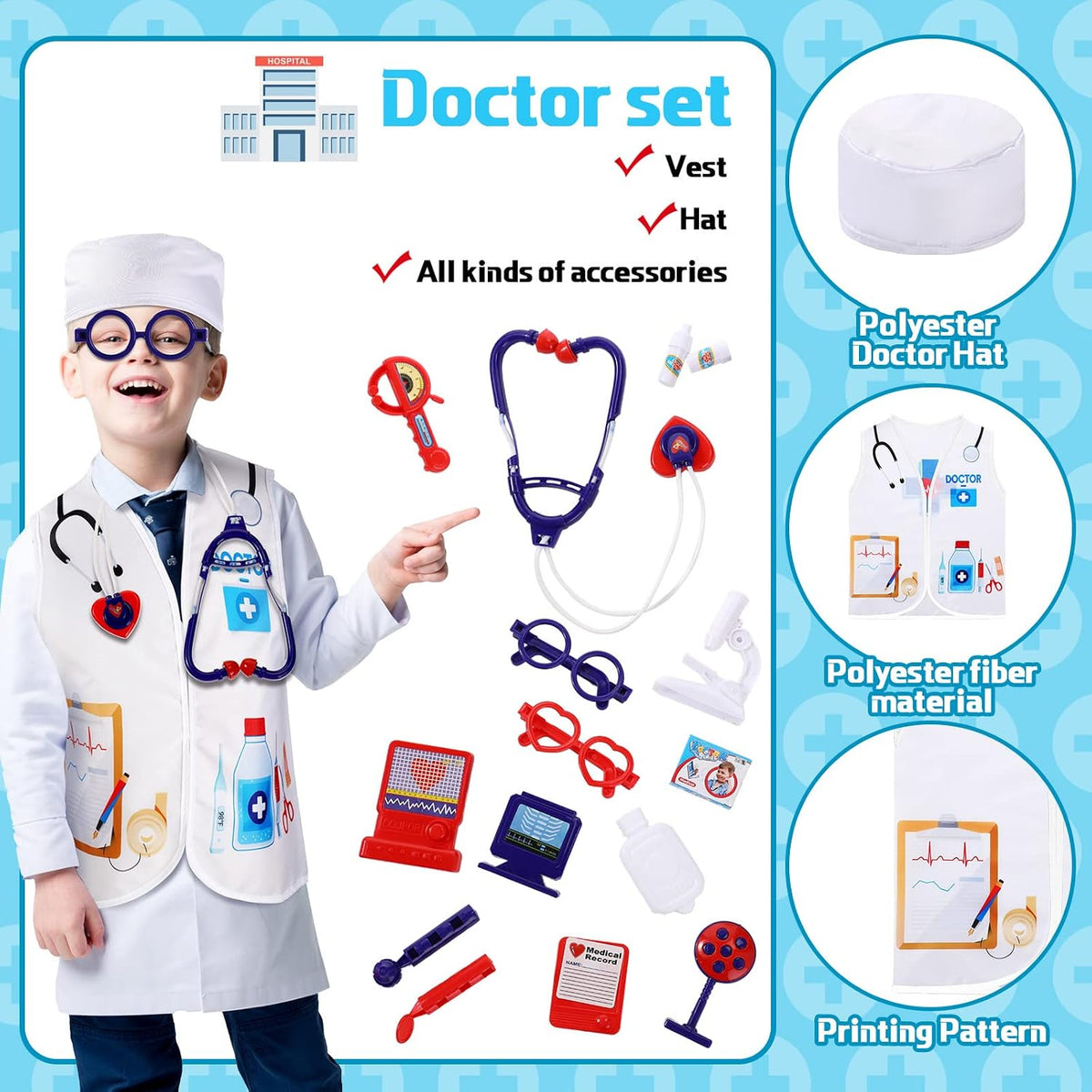 Deekin 5 Sets Kids Toddler Dress Up Clothes Vest for Boys Girls Ages 3-7
