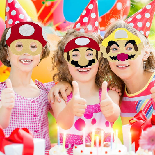 12 PCS Game Themed Felt Masks Role Play Bros Party Favors Birthday Supplies