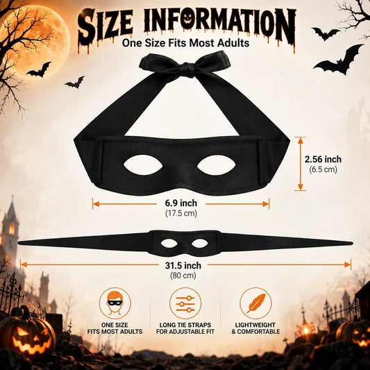 Black Thief Mask Costume, Fabric Eye Mask with Long Tie Straps