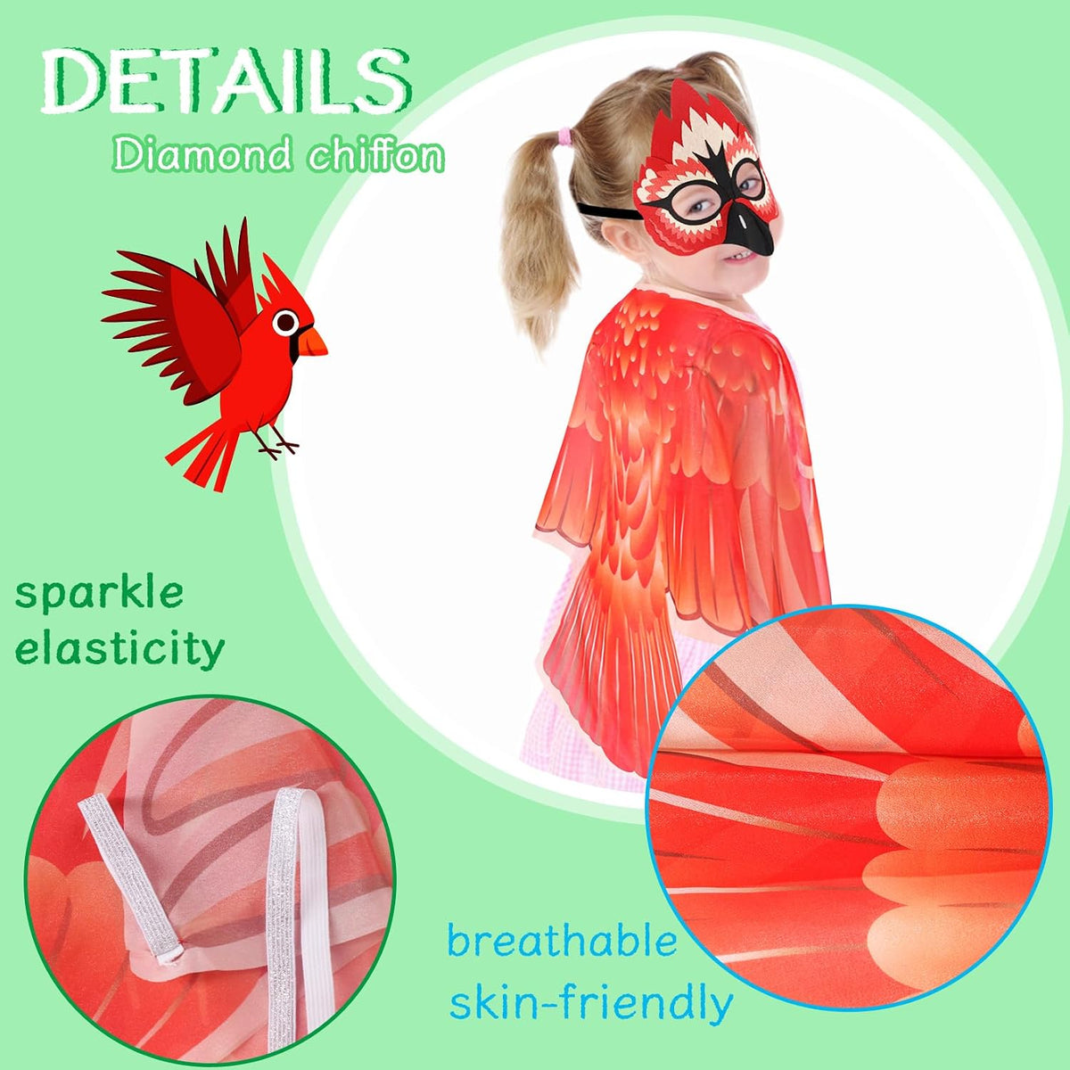 Bird-Costume for Kids Double Sided Eagle Parrot Owl Dress Up Wings for Boys Girls with Masks Party Favors Toys Gifts