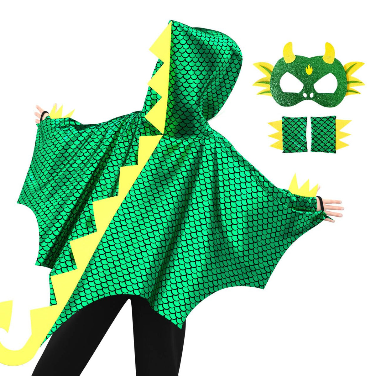 iROLEWIN Hooded Dragon-Wings-Costume for Toddler Kids Dress-Up Mask Gloves