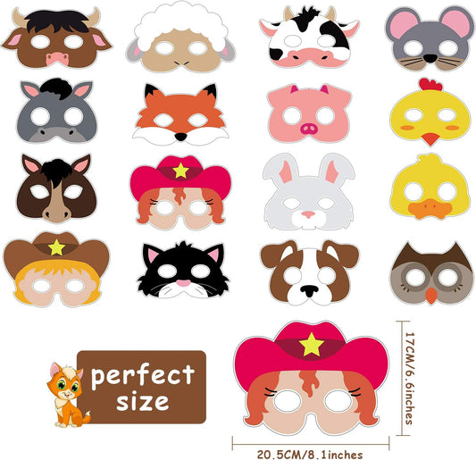Blulu 16 Piece Farm Forest Animal Masks for Kids, Animal Theme Masks Party