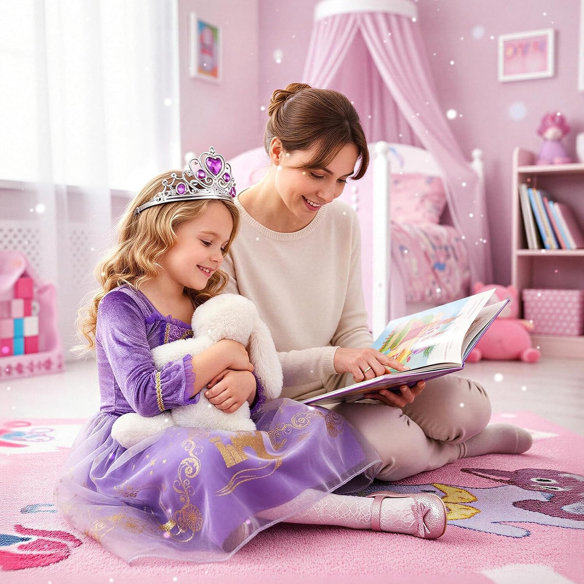 Meland Princess Dress Up Clothes for Girls 3-10, Purple Pretend Play Costume with Jewelry for Birthday Halloween Party Outfit