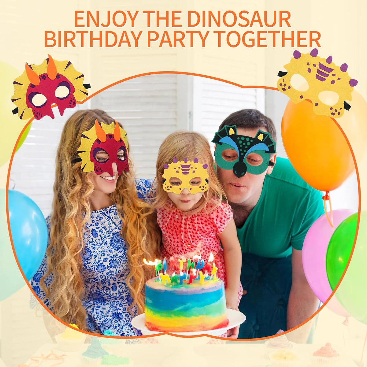 30 Packs Felt Dinosaur Masks for Kids Birthday Party | Dino Masks for Halloween Cosplay Dress Up Decorations