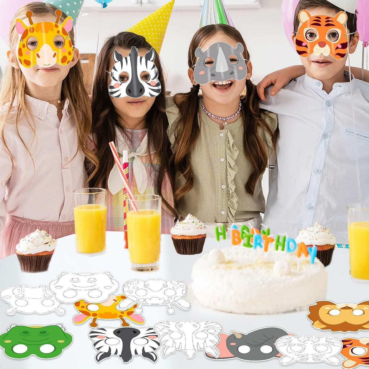 36Sets Animal Mask Crafts for Kids, Jungle Safari Birthday Party Decor