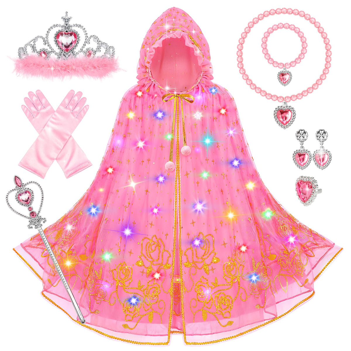 Princess Dress up for Girls 4-6, Light up Unicorn Princess Cape with Crown