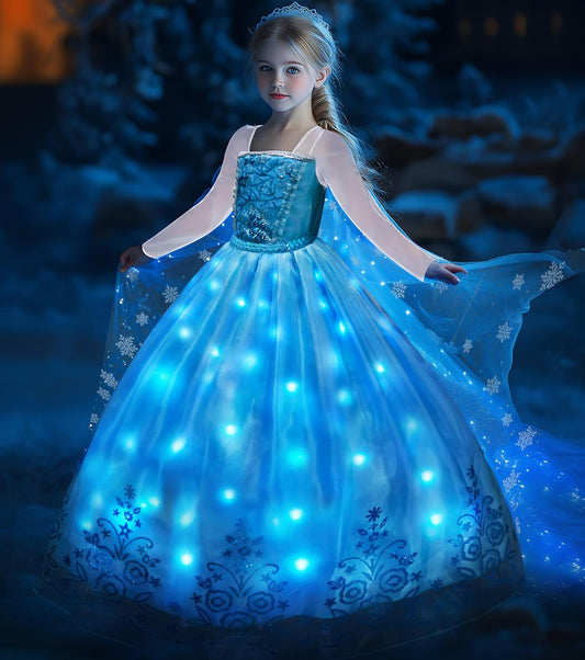 Davvew Princess Dresses for Girls Light Up Princess Costume for Christmas Halloween Toddler Princess Dress Up Clothes