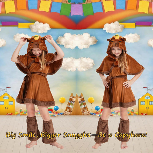 Capybara Kids Costume Set, Halloween Costume 3-Piece Outfit Cute Animal Dress-Up for Parties, and Playtime