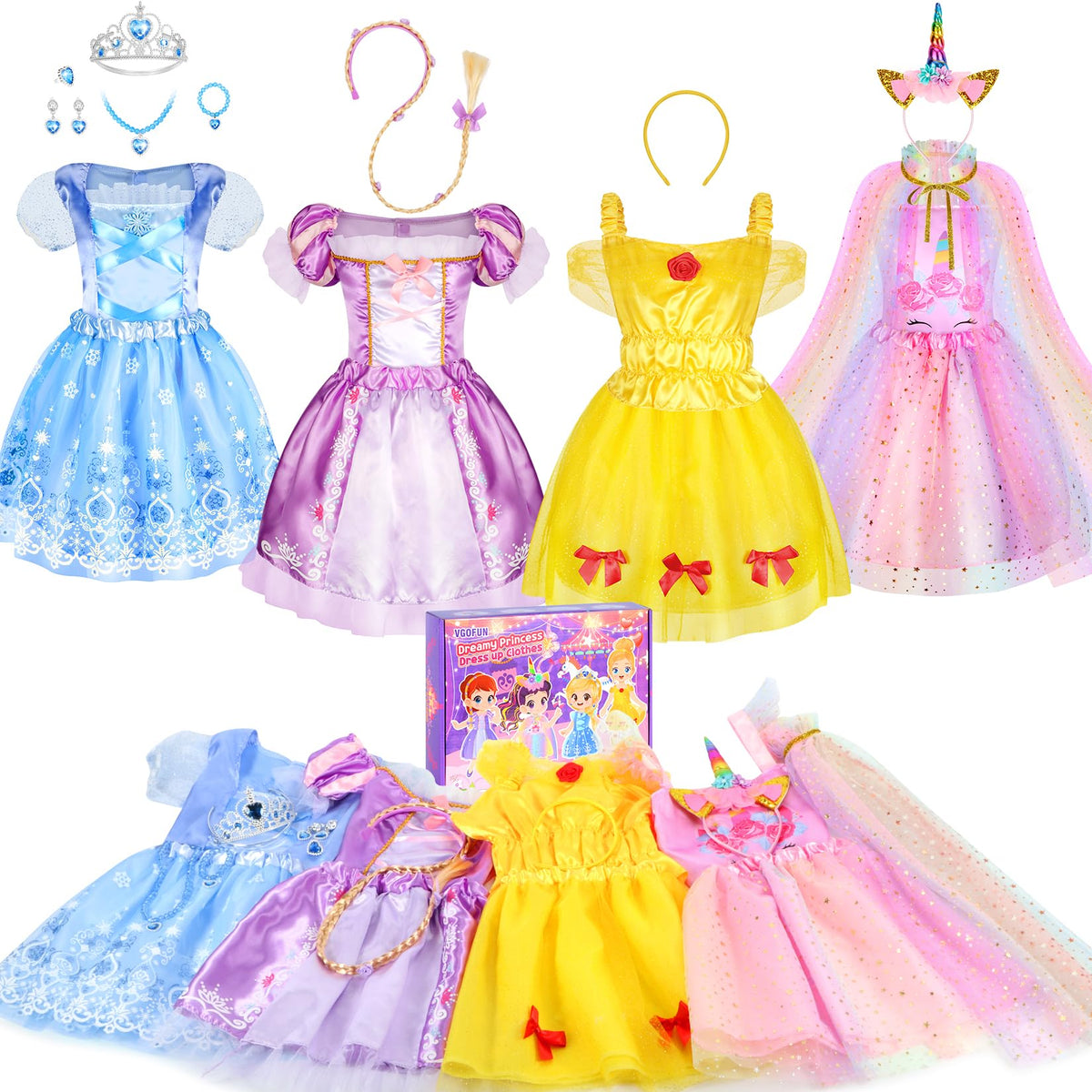 VGOFUN Princess Dress up Clothes for Girl 4-6,Princess Costumes for Girls