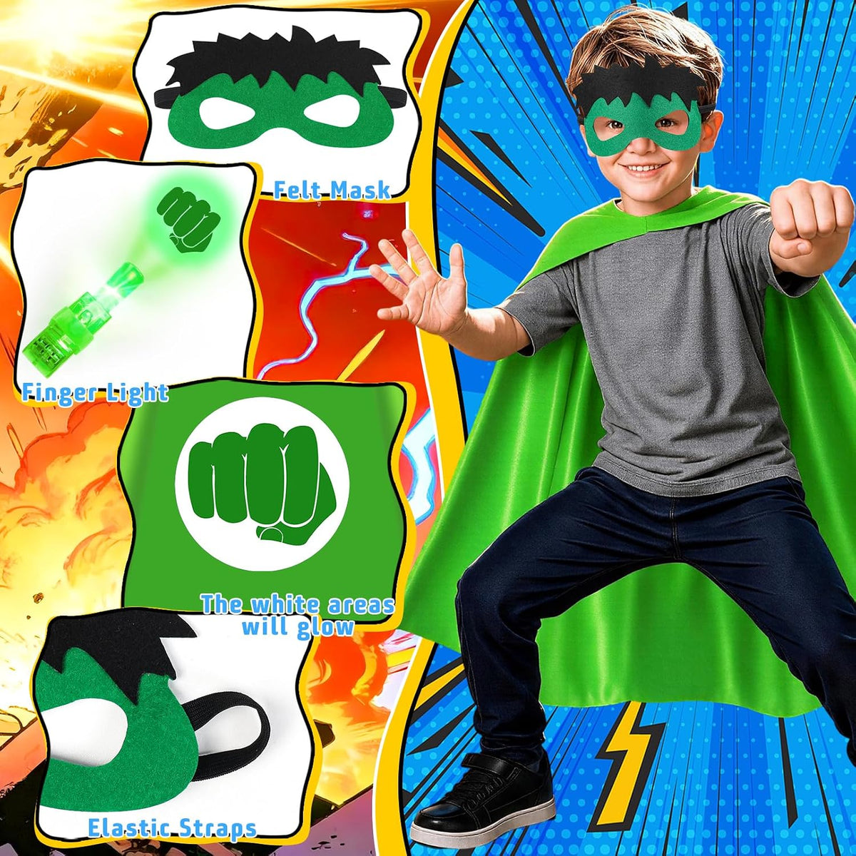 RACPNEL Glow in the Dark Superhero Capes, Halloween Costumes for Kids 3-12