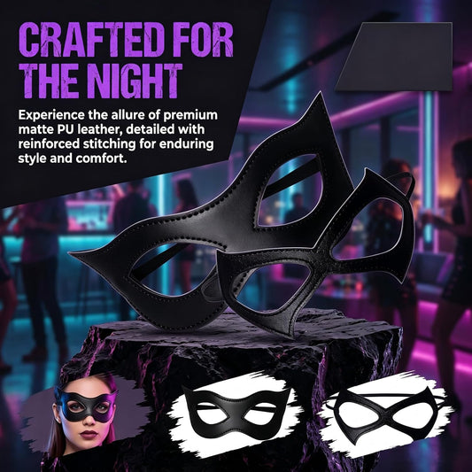 2PCS Cat Woman Masks Black Leather Cat Eye Mask