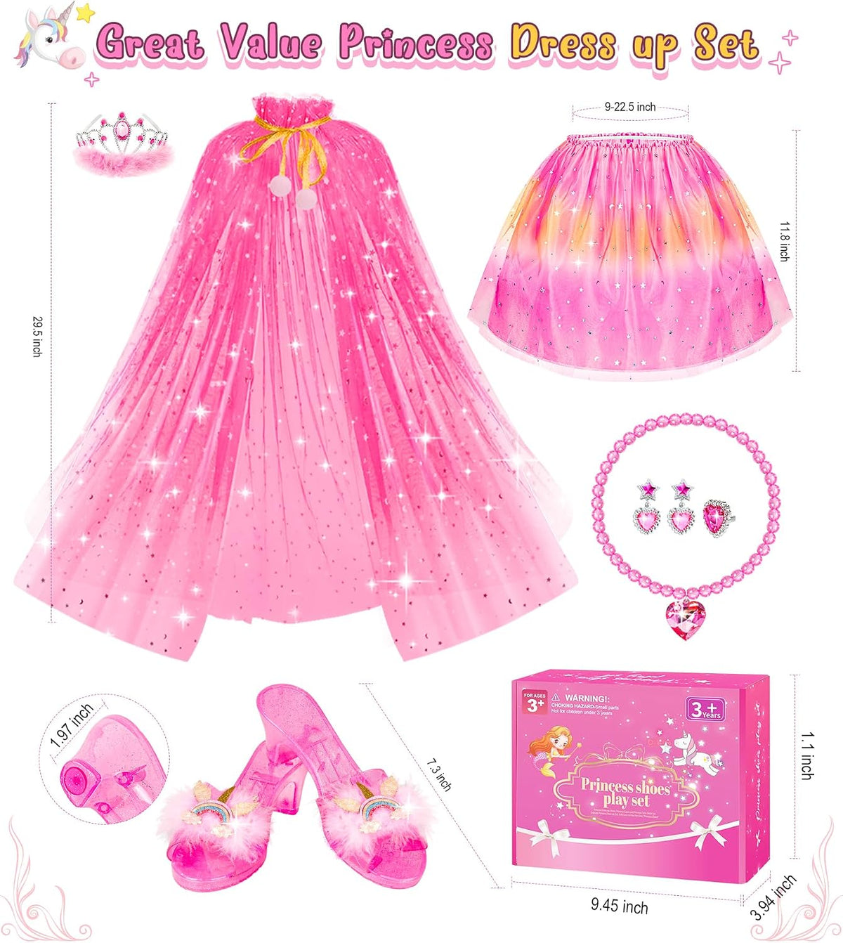 Princess Dress Up, Girls Dress Up Clothes with Princess Capes Shoes Dress