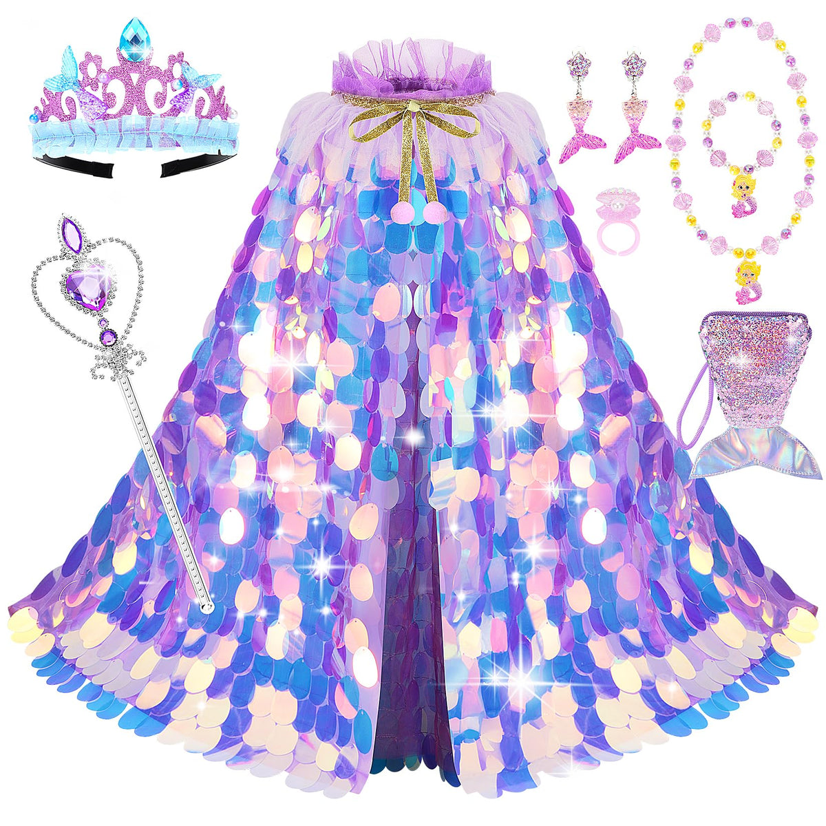 LIMIROLER Princess Dress Up Clothes Mermaid Cape Gift Set for Girls Age 3-8