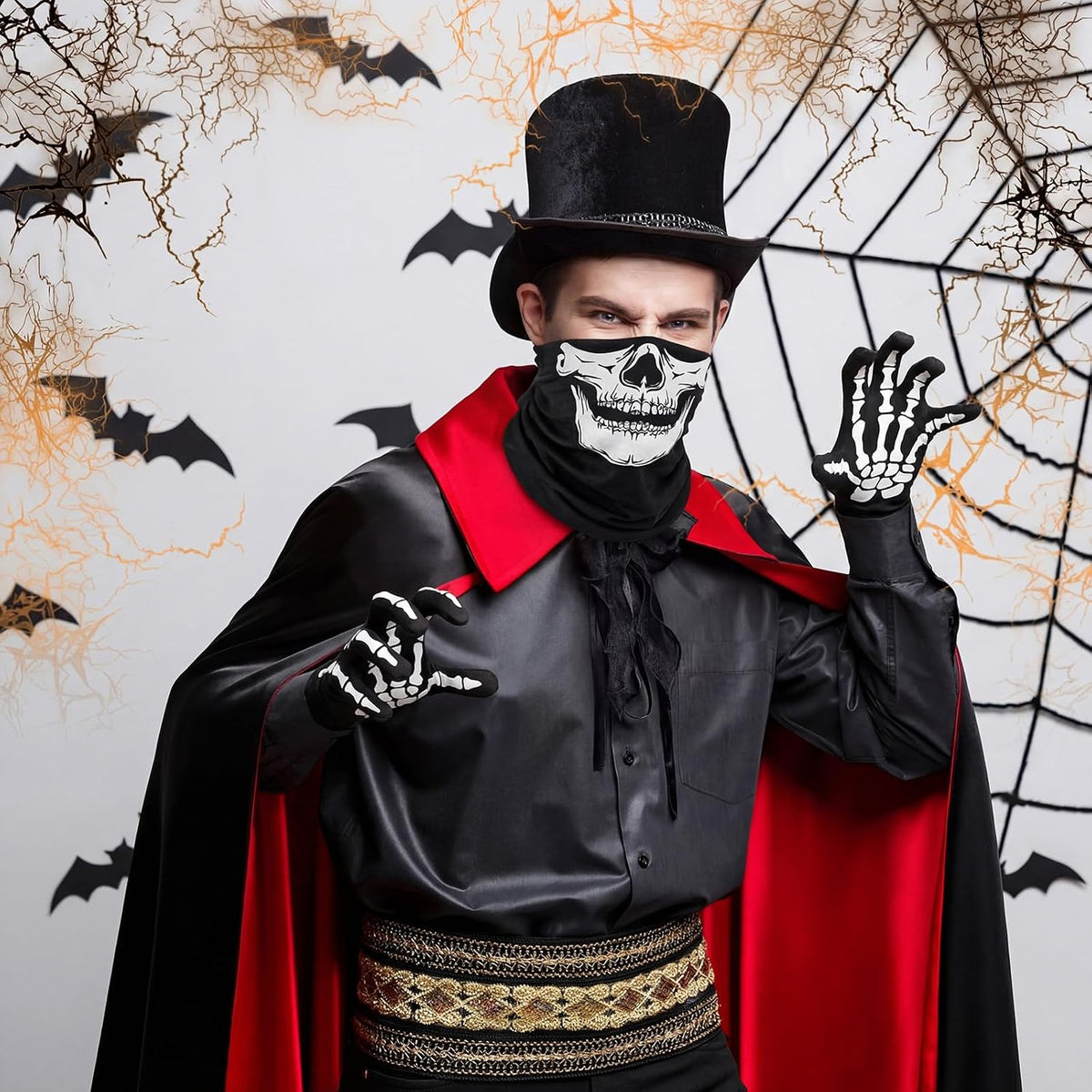 White Skeleton Gloves and Skull Face Mask Ghost Bones for Adult Halloween