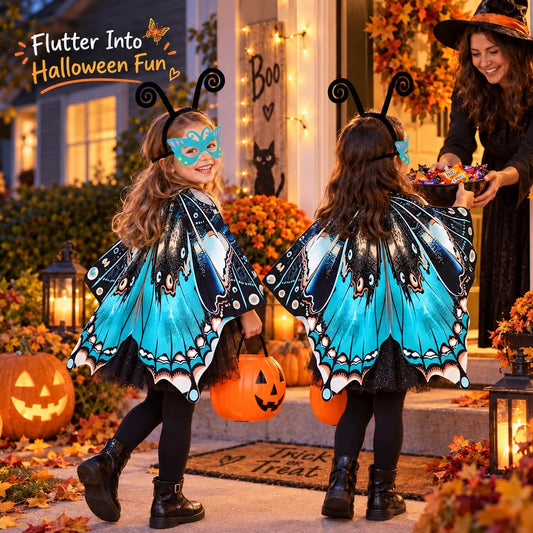 Kids Butterfly Wings Costume for Girls Dress-Up Headband Mask