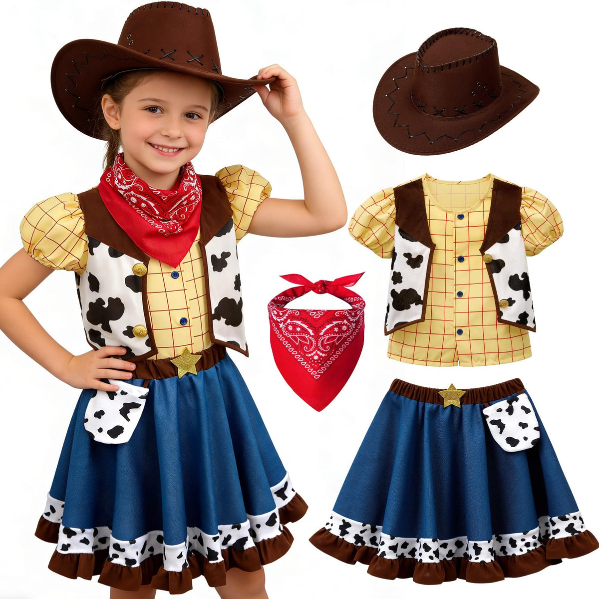 G.C Cowgirl Costume for Girls Kids, Western Cowgirl Outfits for Girls