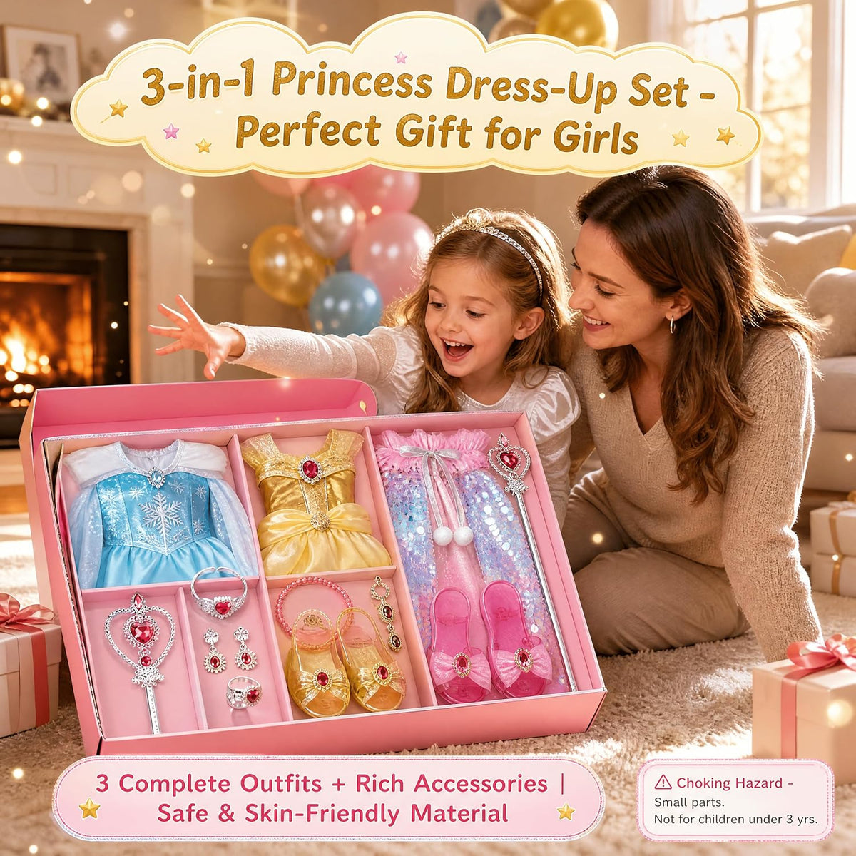 Princess Dress Up for Girls - Role Play Dress Up Clothes for Girls, Ltitle Girl Costumes Accessories Princess Shoes, Halloween Christmas Birthday Gift for Toddler Girls 3-6 Year