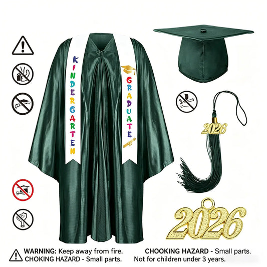 2026 Kindergarten Graduation Cap & Gown Set with 2026/2027 Charms & Sash! Satin Preschool Grad Outfit Unisex Design for Boys Girls, Perfect Grad Gift & Photoshoot Keepsake for Pre-K, Kindergarten & 1st Grade Party Costume, Costume for Parties
