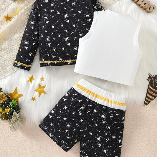 Girls' Stage Costume Set, Costume Outfit, Themed Costumes, Cartoon Print, Slim-Fitting, Party Style, Soft Fabric, Perfect Gift, Short Top, Tank, Shorts, Costume For Parties