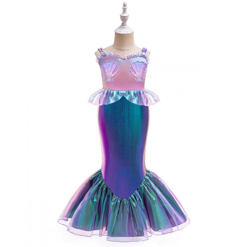 Mermaid Princess Dress Girls Halloween Birthday, Sequined Tulle Flared Skirt, Mermaid Theme Performance Costume, Classic Party Gown for Kids 4-10Y Knee-Length