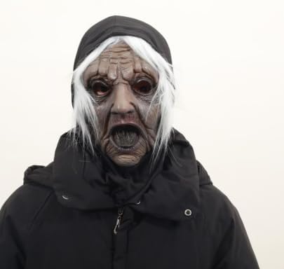 Old Lady Latex Mask, Dark Gray Halloween Costume Mask for Adults