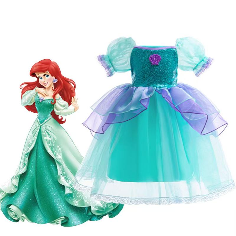 Mermaid Princess Dress Girls Halloween Birthday, Sequined Tulle Flared Skirt, Mermaid Theme Performance Costume, Classic Party Gown for Kids 4-10Y Knee-Length