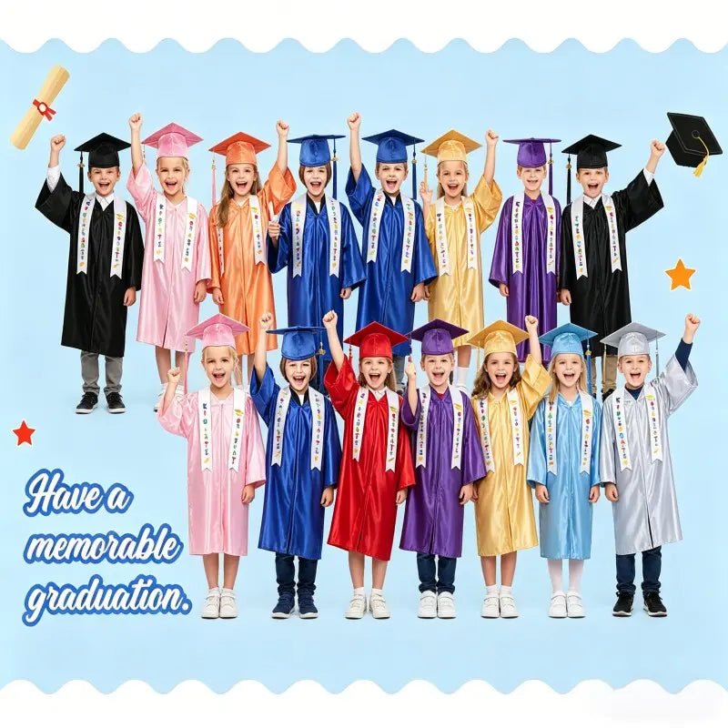 2026 Kindergarten Graduation Cap & Gown Set with 2026/2027 Charms & Sash! Satin Preschool Grad Outfit Unisex Design for Boys Girls, Perfect Grad Gift & Photoshoot Keepsake for Pre-K, Kindergarten & 1st Grade Party Costume, Costume for Parties