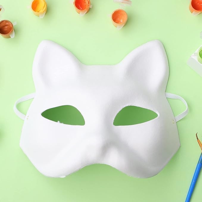 Musaner 20 PCS Cat Mask DIY White Therian Masks to Paint Blank Animal Dress Up Masks for Holiday Party Cosplay, 7.1X6.7in