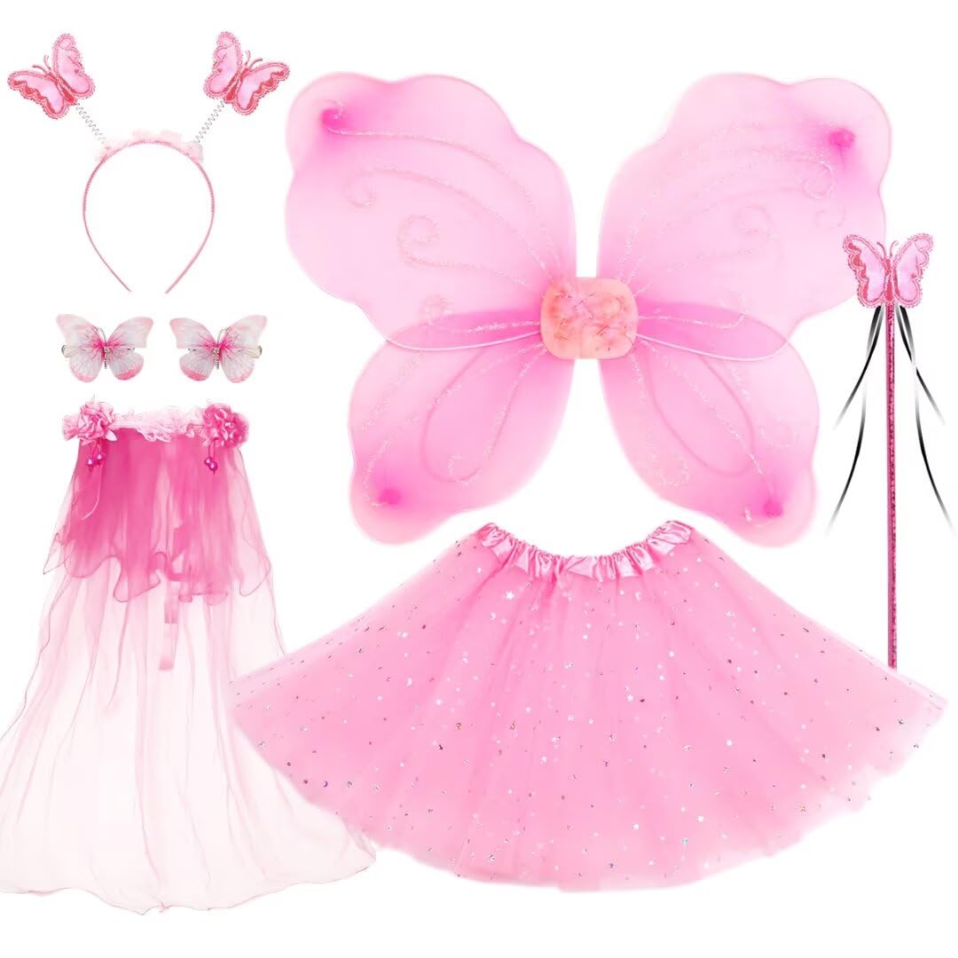 Kids Costume Wings Set for Girls, Butterfly Ladybug Bee Halloween Dress Up