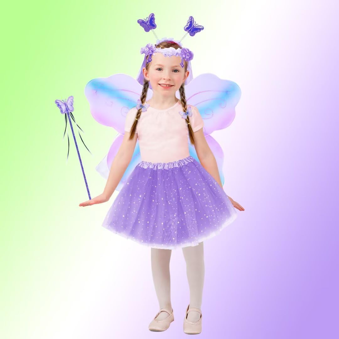 Kids Costume Wings Set for Girls, Butterfly Ladybug Bee Halloween Dress Up