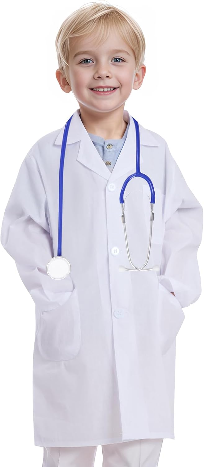 Doctor Scientist Lab Coat for Kids Children Doctor Costume Dress Up Coat for Boys Girls Halloween Costume Role Play